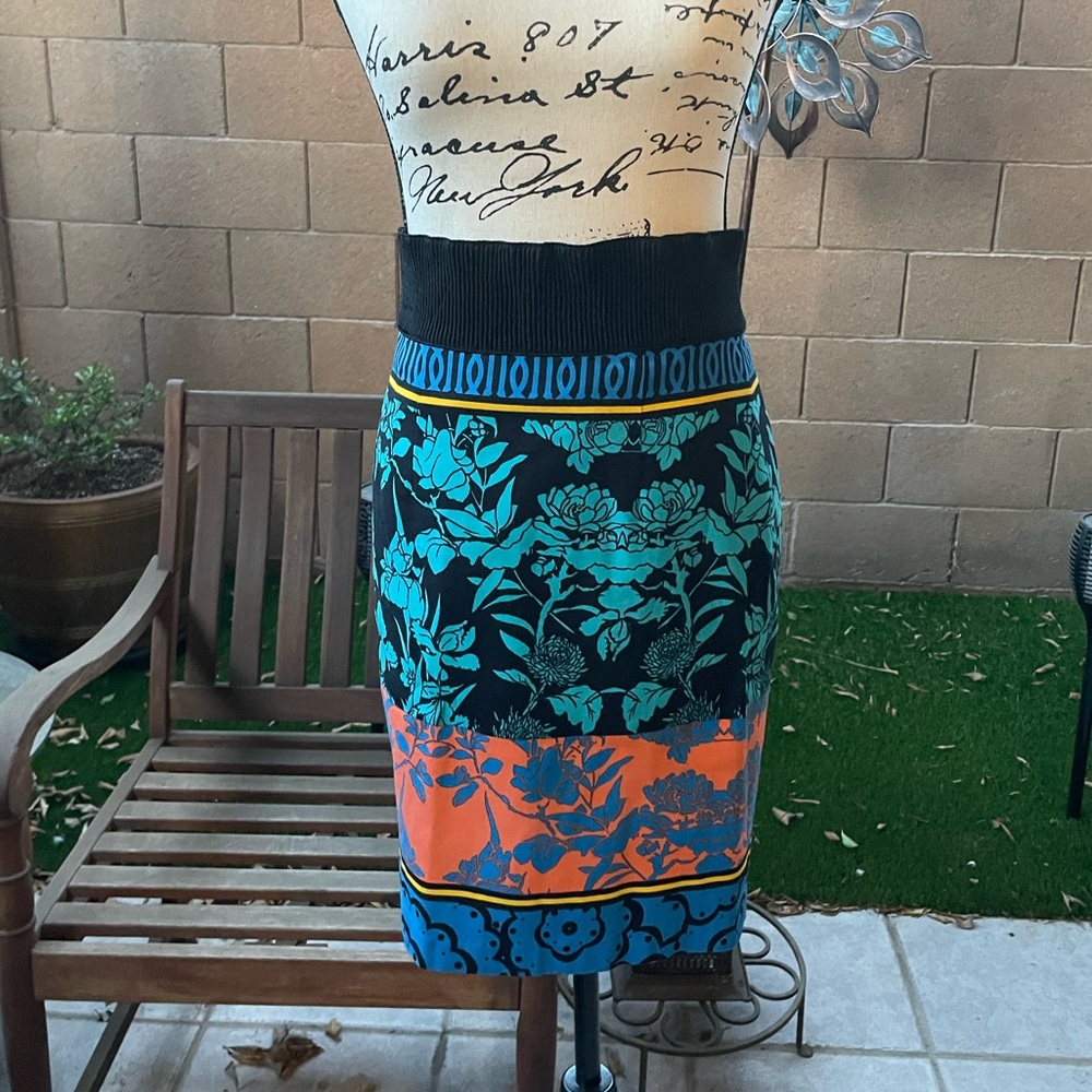 Plenty by Tracy Reese Floral Vase Colorful Print Cotton Pencil Skirt Sz 0 - Picture 3 of 16
